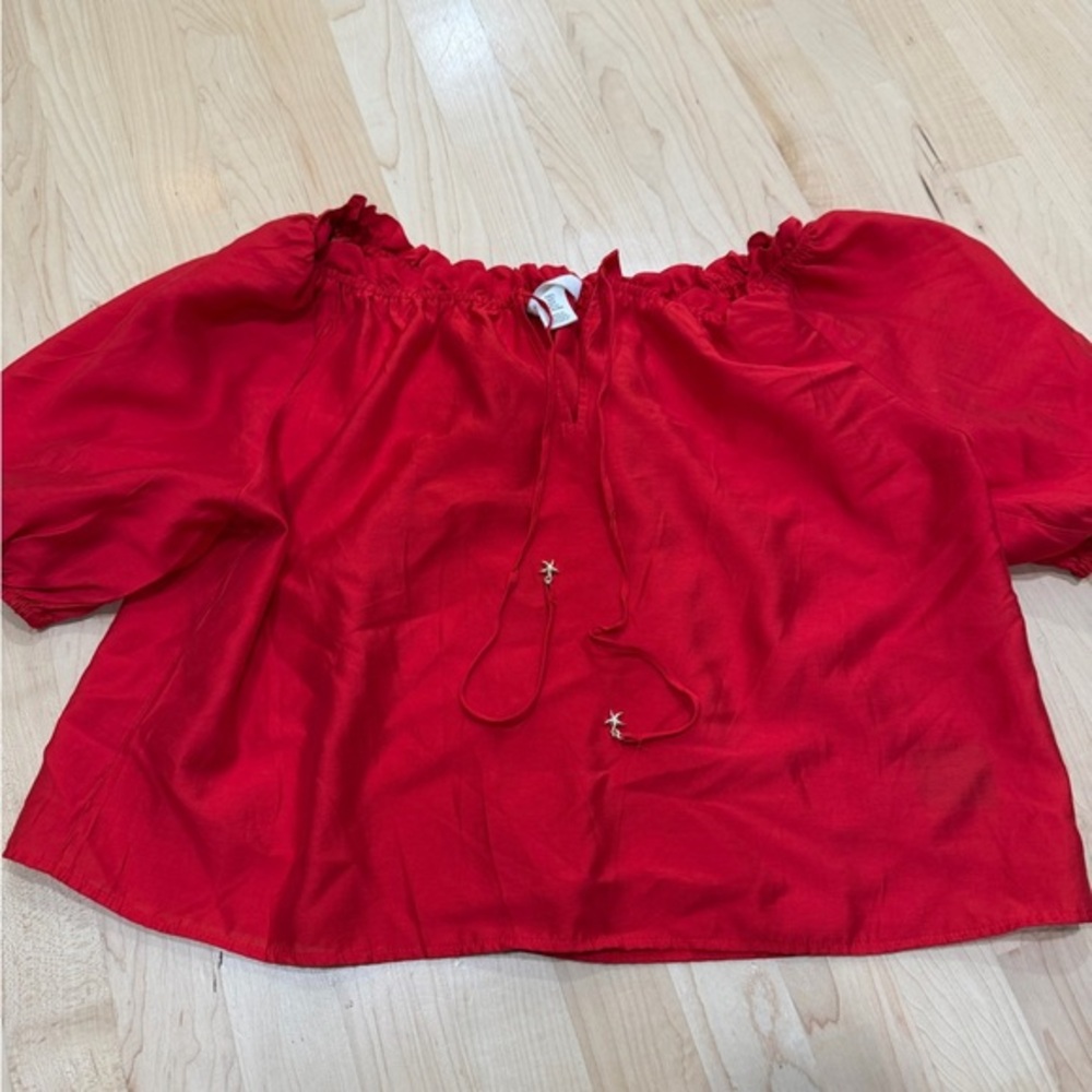 H&M Red Off-Shoulder Tie-Front Blouse